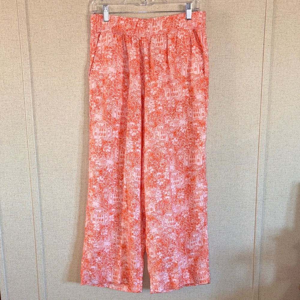 Cynthia Rowley Linen Wide Leg Pants Orange White Coastal Village Medium Vacation